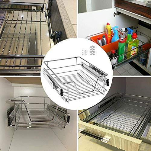 BAKAJI Teleskopschublade Küche 40 cm Korb ausziehbar platzsparend Stahl, Metall, Silber - obrazek 7