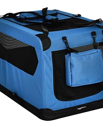 Amazon Basics - Hochwertige Haustier-Transportbox, faltbar, weich - 76 cm, BLAU