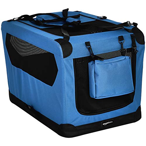Amazon Basics - Hochwertige Haustier-Transportbox, faltbar, weich - 76 cm, BLAU
