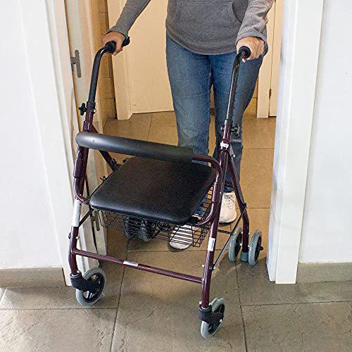 Mobiclinic, Modell Prado, Gehhilfe für Behinderte, Senioren, Rollator, Aluminium, Leicht, Faltbar, Druckbremsen, Mit Sitz, Korb und 4 Rädern, Farbe Bordeaux - obrazek 7