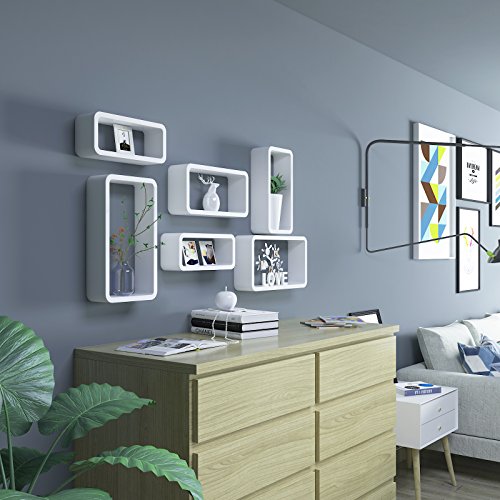 SONGMICS Wandregal, 3er Set, Cube Regal, Schweberegal, Würfelregal, Belastbarkeit bis 15 kg, Länge 44 cm 39 cm 34 cm, weiß, LWS97W - obrazek 4