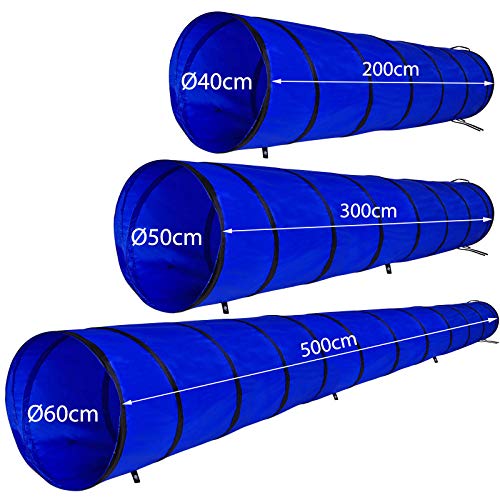 lionto Hundetunnel Spieltunnel Hundehöhle Agilitytunnel Blau Größe (L) 500 x60 cm - obrazek 2