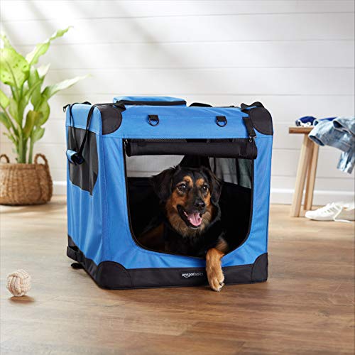 Amazon Basics - Hochwertige Haustier-Transportbox, faltbar, weich - 76 cm, BLAU - obrazek 2