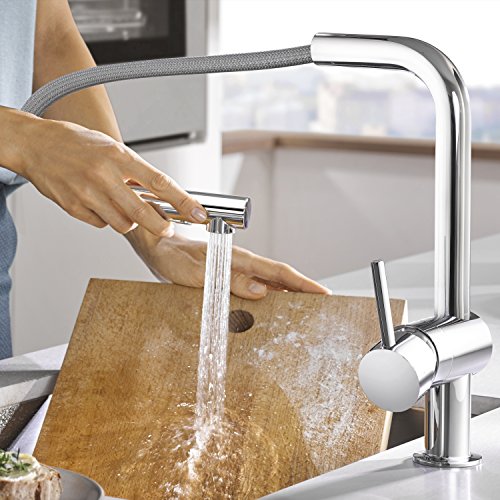 GROHE Minta - Einhand- Küchenarmatur (L-Auslauf, herausziehbare Dual-Spülbrause, 360° schwenkbar, kratzfest) , chrom, 30274000 - obrazek 3