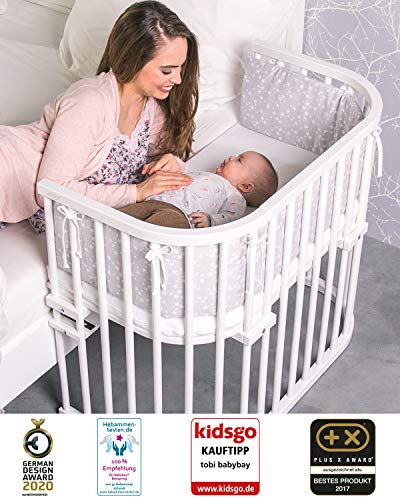 babybay Maxi extra großes Beistellbett aus massivem Buchenholz / Kinderbett Höhe stufenlos verstellbar & umweltfreundlich / mitwachsendes Babybett (weiß lackiert) - obrazek 30