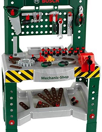 Theo Klein 8574 Bosch Werkbank 77-teilig | Inkl. Werkzeuge und Zubehör | Arbeitsplatte mit Lernfunktion | Spielzeug für Kinder ab 3 Jahren