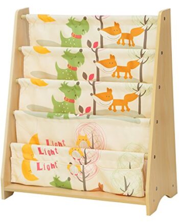 SONGMICS 4-stöckiges Bücherregal für Kinder, Aufbewahrungsregal für Bücher, Schulmaterialien, für Kinderzimmer oder Kindergarten, farbenfroh, ahornfarben, GKR71YL