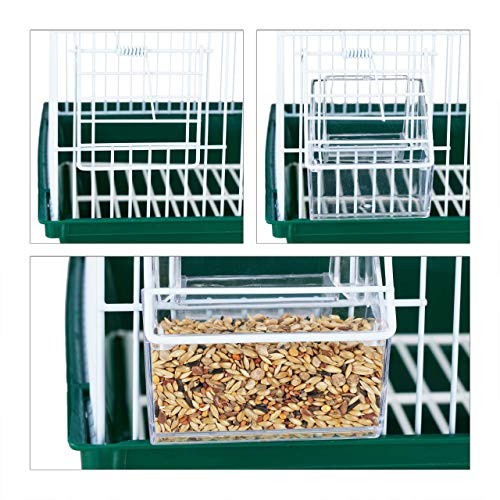 Relaxdays Vogelkäfig, klein, Wellensittich, Kanarienvögel, Sitzstange, Futternapf, HxBxT 49,5 x 34,5 x 28 cm, weiß/grün - obrazek 3