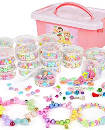 Sanlebi 2000 Stück DIY Perlen Zum Auffädeln, Schmuck Basteln Armband Mädchen Bunte Perlen Set, Perlenschmuck Ketten Basteln für Kinder