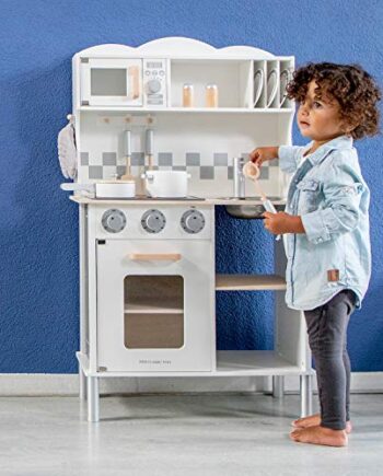 New Classic Toys 11068 Kinderrollenspiele-Hölzern Kinderküche-Traumküche-Einschließlich Zubehör-Modern mit Kochfeld, Weiß