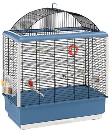 Ferplast Käfig für Kanarienvögel und andere kleine Exoten Palladio 4, elegantes Design mit Panoramadach, komplett mit Zubehör und drehbarem Futternäpfen, 59 x 33 x 69 cm
