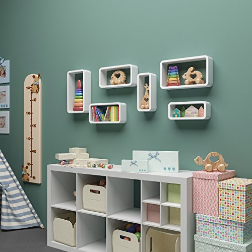 SONGMICS Wandregal, 3er Set, Cube Regal, Schweberegal, Würfelregal, Belastbarkeit bis 15 kg, Länge 44 cm 39 cm 34 cm, weiß, LWS97W - obrazek 6