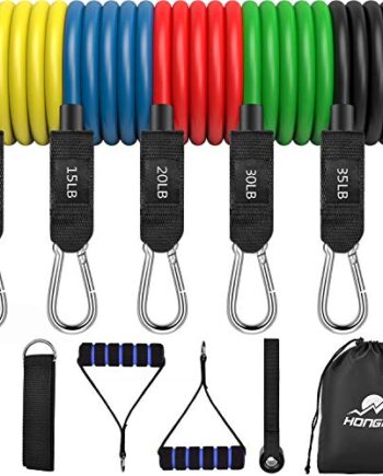 hongdak Resistance Bands, 11er Pack Fitnessbänder Set, Widerstandsbänder Stapelbar bis zu 50kg, 5 Fitnessbänder Expander Tube Band mit Türanker Griffen für Fitness, Krafttraining, Heim-Fitnessgeräte