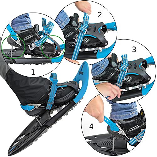 ALPIDEX Schneeschuhe 25 INCH Schuhgröße 38-45 bis 130 kg Steighilfe Tragetasche Optional Stöcke, Farbe:Blue mit Stöcken - obrazek 4
