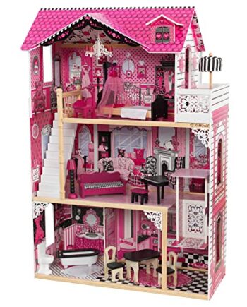 KidKraft 65093 Amelia Puppenhaus aus Holz mit Möbeln und Zubehör, Spielset mit drei Spielebenen für 30 cm große Puppen