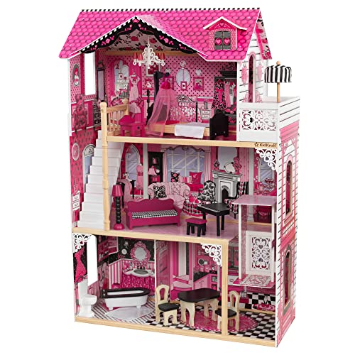 KidKraft 65093 Amelia Puppenhaus aus Holz mit Möbeln und Zubehör, Spielset mit drei Spielebenen für 30 cm große Puppen