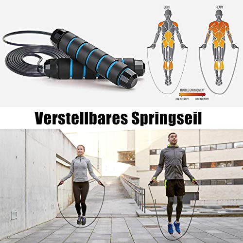 AILUKI Widerstandsbänder Set 23 Pcs Trainingsbänder 5 Stapelbare Übungsbänder 5 Widerstandsschlaufenbänder Springseil Abbildung 8 Fitnessbänder Türanker Griffe Stirnband Kühltuch für Männer Frauen - obrazek 2