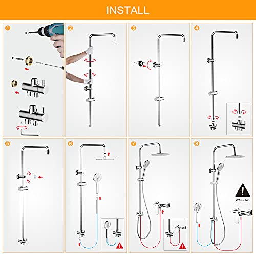 GRIFEMA COLUMNAS-G7005 | Duschsystem ohne Armatur, Brauseschlauch, Handbrause, Brausehalter, Duschstange, Duscharm, Überkopfbrause | Brauseset, Die Wandmontage, Chrom - obrazek 2