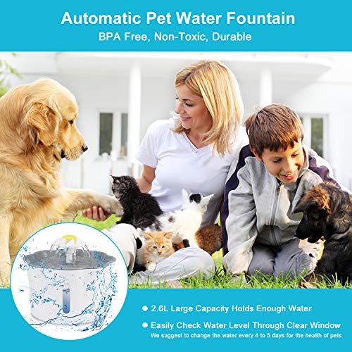 Omasi Trinkbrunnen für Katze,Wasserbrunnen Wasserspender mit 2 Hund klappbar Fressnapf,Automatische Cat Water Fountain mit 3 Stück Hygienefilter,Trinkbrunnen für Haustiere mit LED-Licht(2.6L) - obrazek 8