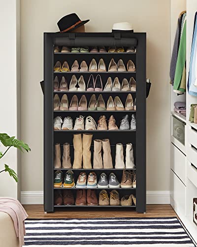 SONGMICS Schuhregal mit 10 Ebenen, 28 x 88 x 160 cm, Schuhschrank, Schuhaufbewahrung, mit staubdichtem Überzug, Schuh-Organizer, für High Heels, Sportschuhe, Metallgestell, schwarz RXJ36HV1 - obrazek 7