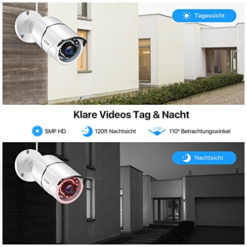 ZOSI 5MP PoE Außen Überwachungskamera Set 8CH 5MP 1TB HDD NVR Plus 4X 5MP Videoüberwachung IP PoE Kamera Set 36M IR Nachtsicht - obrazek 6