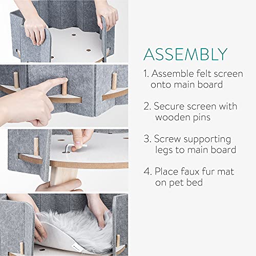 Navaris Haustierbett aus Holz mit Kunstfellmatte - Hunde Katzen Bett mit Filzwand - 41 x 41 x 32cm Hundebett Katzenbett Hochbett - einfache Montage - obrazek 6