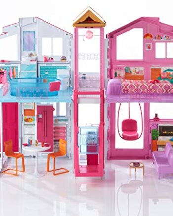 Barbie DLY32 - Stadthaus mit 3 Etagen, zusammenklappbar, viele Zubehörteile, Puppenhaus für Kinder ab 3 Jahren