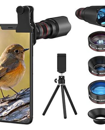 Selvim Handy Objektiv Linse Kit Lens Set 22X Teleobjektiv, 25X Makro Objektiv, 0,62X Weitwinkel, 235° Fischaugenobjektiv für iOS iPhone und meisten Android Smartphone