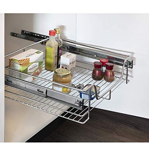 BAKAJI Teleskopschublade Küche 40 cm Korb ausziehbar platzsparend Stahl, Metall, Silber - obrazek 5