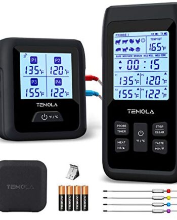 Grillthermometer kabellos Fleischthermometer, TM40 Bratenthermometer mit 4 Temperaturfühlern, FNST Bildschirm 490FT Fernbereich Grill thermometer digital für BBQ Grill Smoker Steak（Mit EPP Kasten）