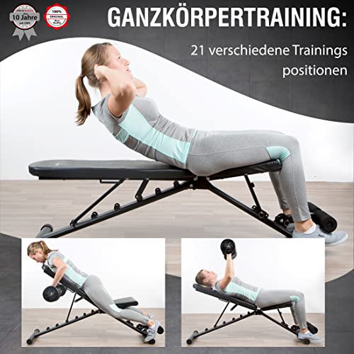 Ultrasport Universal-Hantelbank, Trainingsbank klappbar und belastbar bis 500 kg, vielseitig zuhause einsetzbar als Fitnessbank oder Bauchmuskeltrainer und bei Nichtgebrauch schmal zusammenklappbar - obrazek 2