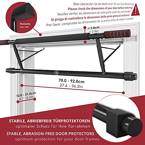 BeMaxx Klimmzugstange für Türrahmen ohne Schrauben/Bohren + Trainings-eBook - Profi Türreck Pull Up Dip Bar, gepolsterte Griffe | Klimmzug Stange zum Einhängen in Tür Zuhause, Fitness Workout Sport - obrazek 5