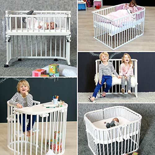 babybay Maxi extra großes Beistellbett aus massivem Buchenholz / Kinderbett Höhe stufenlos verstellbar & umweltfreundlich / mitwachsendes Babybett (weiß lackiert) - obrazek 28