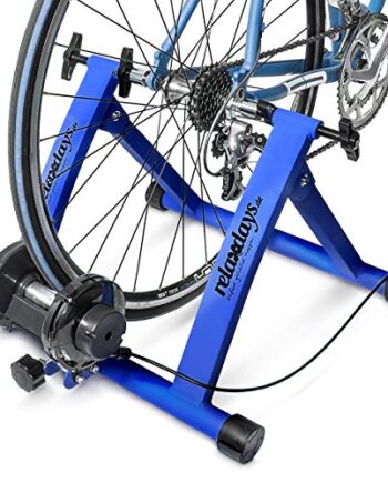 Relaxdays Unisex – Erwachsene Rollentrainer inklusive Schaltung 6 Gänge für 26-28 Zoll bis 120 kg Belastbar Heimtrainer, Blau, Standard