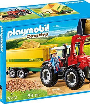 PLAYMOBIL Country 70131 Farm Tractor with Feed Trailer, with mobile front loader, Toys for Children Ages 4+