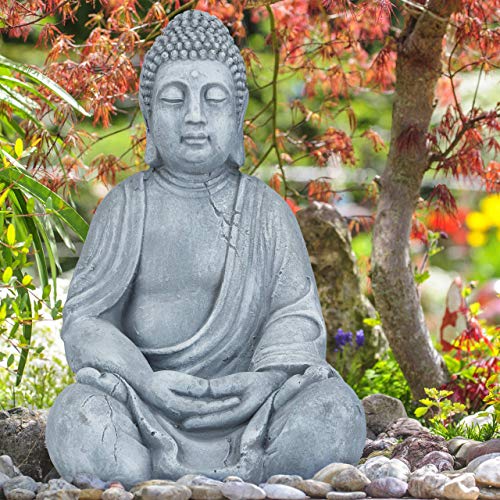 Relaxdays XL Buddha Figur sitzend, 50 cm hoch, Feng Shui, Outdoor, Garten Dekofigur, große Zen Buddha Statue, dunkelgrau - obrazek 6
