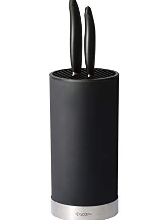 Kyocera Runder, 6-8 Messer, inklusive einem Santoku und einem Schälmesser Messerblock, Kunststoff, Keramik, schwarz, edelstahl, 11 x 11 x 22,5 cm, 3-Einheiten