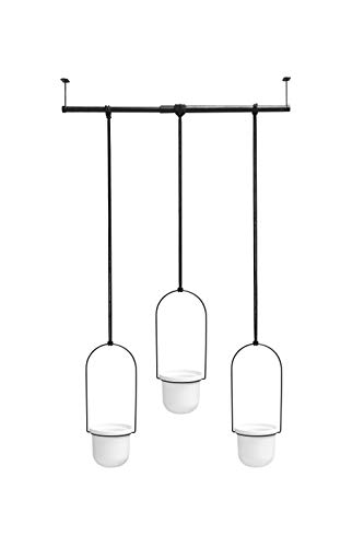 Umbra Triflora Vase, Hängeblumentopf, Wandvase, Blumenampel für Wand-und Deckenanbrinung, Melamin, Metall, 3 Töpfe, Weiss/Schwarz, 3er-Set - obrazek 3