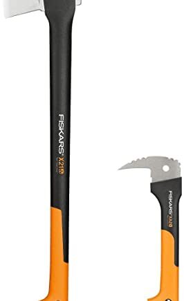 Fiskars zestaw siekiery, Siekiera rozłupująca z osłoną ostrza i zabezpieczeniem transportowym, Długość: 71 cm, Powłoka zapobiegająca przywieraniu, X21-L, 1,63 kg; Capina ręczna, Długość: 78,5 cm