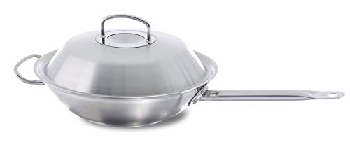 Fissler Original-Profi Collection / Edelstahl-Wok (Ø 30 cm) Stielwok unbeschichtet, Asiapfanne mit Metall-Deckel, alle Herdarten - auch Induktion