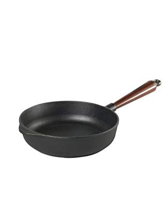 Servierpfanne 25 cm Gusseisen mit Holzgriff und hohem Rand