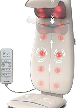 RENPHO Rückenmassagegerät, Shiatsu Massageauflage mit Wärmefunktion und Vibrationsfunktion, Höhenverstellbarer und S-förmiges Massageauflage, Elektrisches Massagegerät für Nacken und Schulter, Weiß