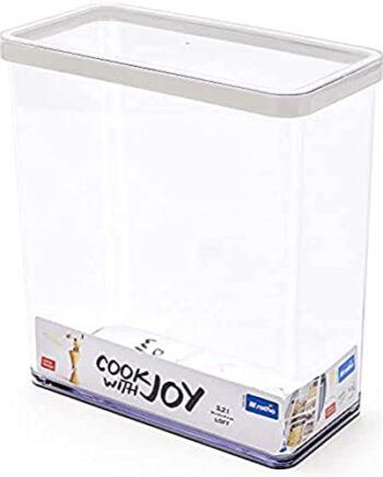 Rotho Loft rechteckige Vorratsdose 3,2l mit Deckel und Dichtung, Kunststoff (SAN) BPA-frei, transparent/weiss, 3,2l (20,0 x 10,0 x 21,4 cm)