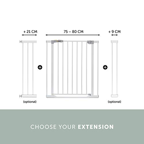 Hauck Treppenschutzgitter / Türschutzgitter Clear Step Gate, für Breiten 75 - 80 cm, Ultra Flache Schwelle, ohne Bohren, Einhändiges Öffnen, Beidseitig Schwenkbar, Metall, Weiß - obrazek 17