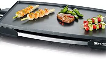 SEVERIN Tischgrill für Fleisch, Fisch und Gemüse, XXL Teppan Yaki Platte mit Antihaftbeschichtung, Elektrogrill mit Fettauffangschale und Temperaturregler, schwarz, KG 2397