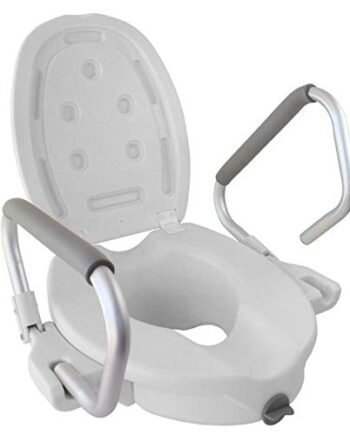 Mobiclinic, Toilettensitzerhöhung mit Armlehnen und Deckel, Guadiana, Europäische Marke, WC Sitzerhöhung, Toilettenaufsatz für Senioren, Toilettenhilfen, klappbare Armlehnen, weiß