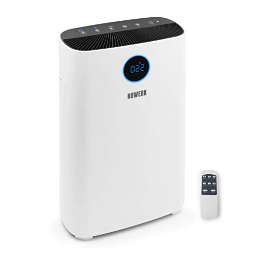 N8WERK Oczyszczacz powietrza z 6-krotnym systemem filtracji | Filtr H14 | Pyłki kurz bakterie | App control | Łącznie z lampą UVC | Pomieszczenie 50/80/110 m (Wielkość pomieszczenia do 110m²)