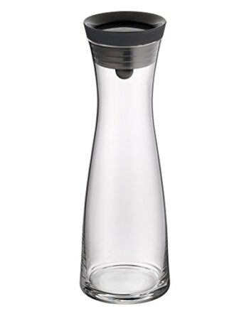 WMF Basic Wasserkaraffe aus Glas, 1 Liter, Glaskaraffe mit Deckel, Silikondeckel, CloseUp-Verschluss, schwarz