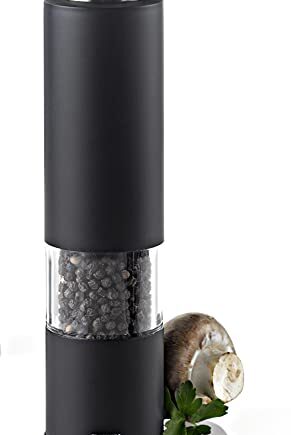 AdHoc EP22 elektrische Pfeffer- oder Salzmühle TROPICA, LED-Licht, Keramik Mahlwerk (ohne Gewürz), Schwarz