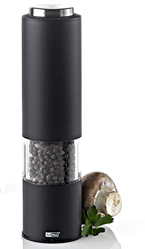 AdHoc EP22 elektrische Pfeffer- oder Salzmühle TROPICA, LED-Licht, Keramik Mahlwerk (ohne Gewürz), Schwarz